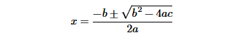 MathML rendering of the Quadratic Formula